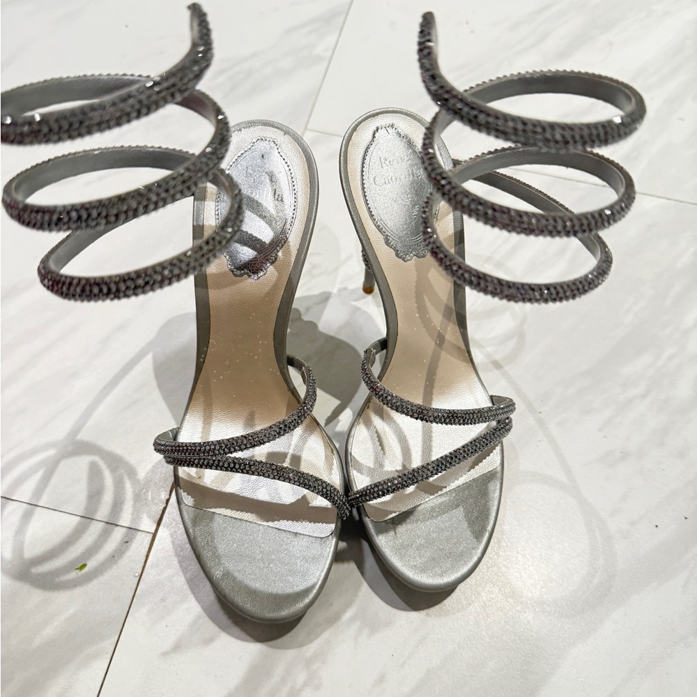 Rene Caovilla Shimmering Silver Spiral Heels - Picture 4 of 6